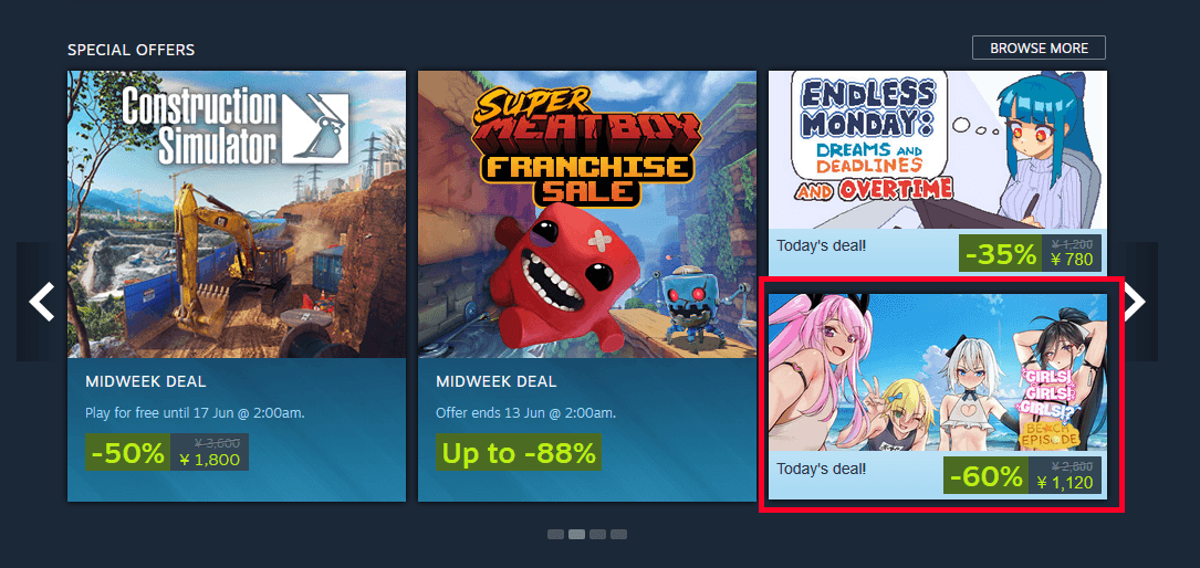 Girls! Girls! Girls!? featured on Steam Daily Deal.